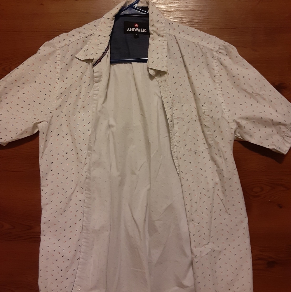 Airwalk anchor print Button up Dress Shirt White
